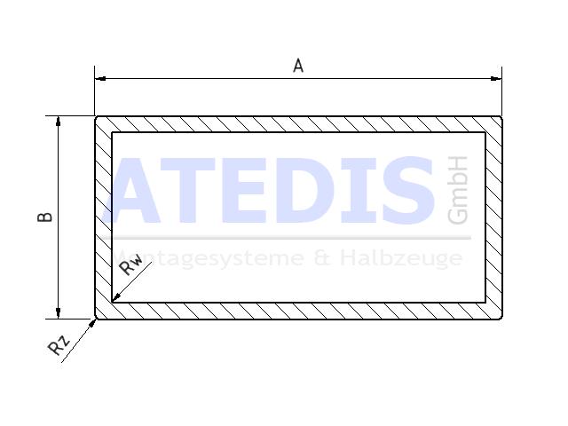 Maße Rechteckrohr 100x40x2 Rw/Rz0,5/0,5