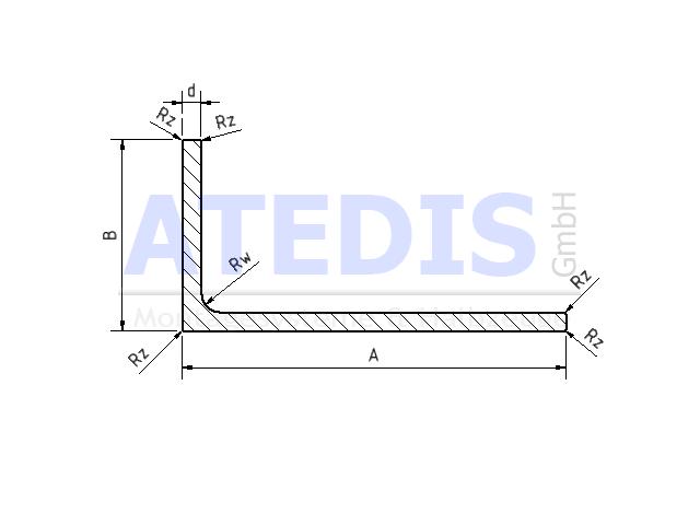 Maße Winkelprofil 65x45x2,3 Rw/Rz0,3